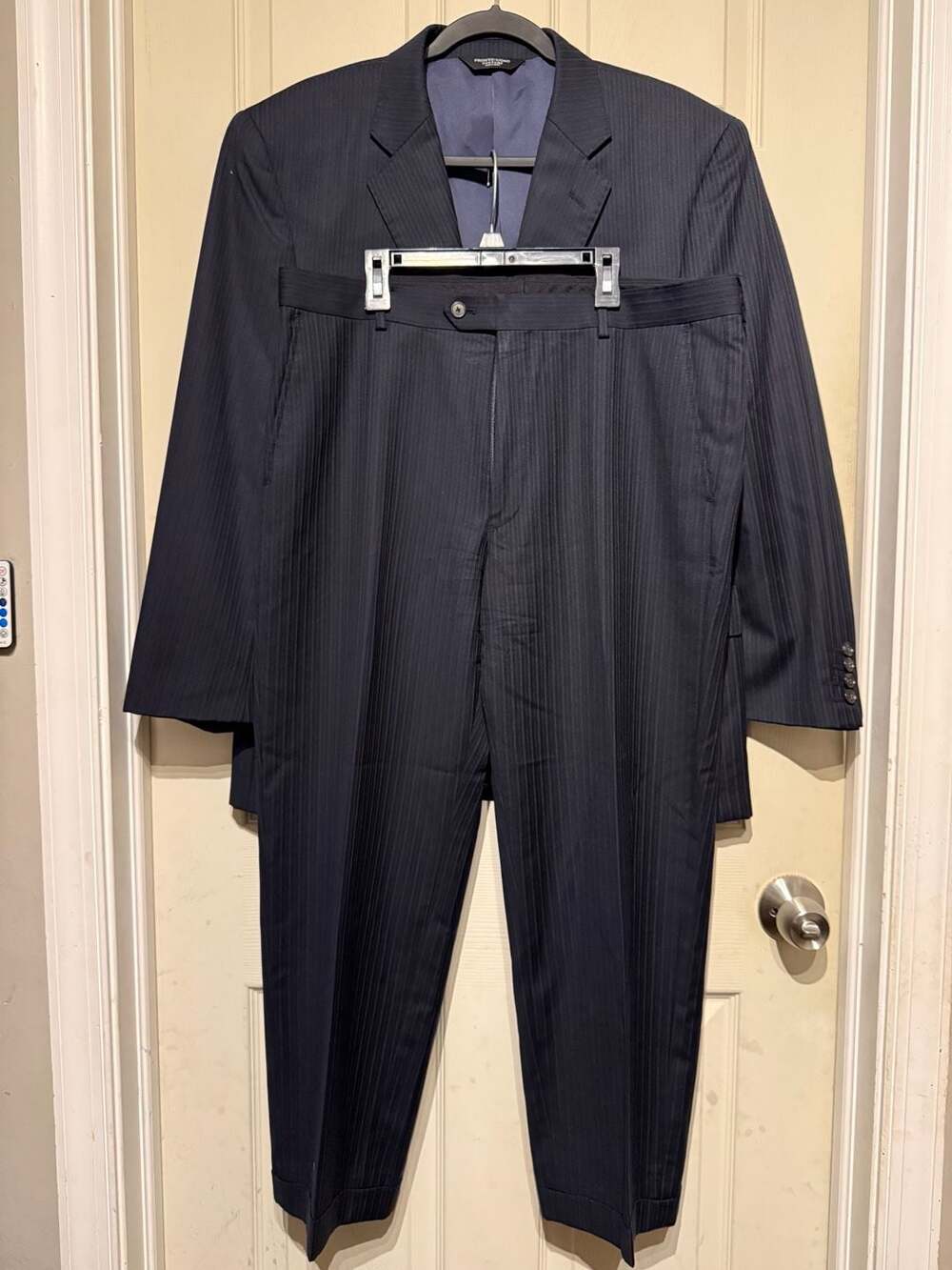Pronto Uomo Couture Super 120s Navy Blue Pinstripe Wool Suit Set
